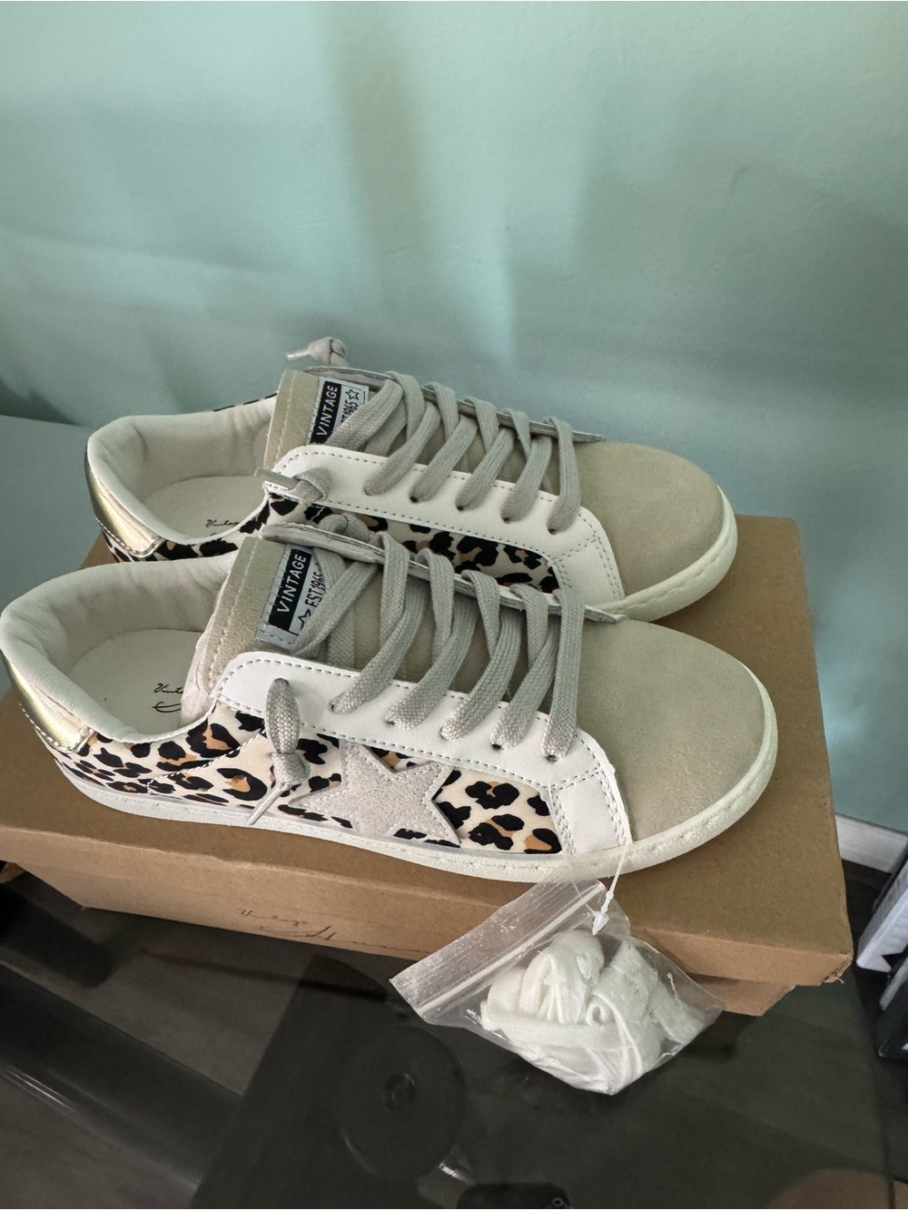 Vintage Havana Beige Suede & Leopard Print Sneakers